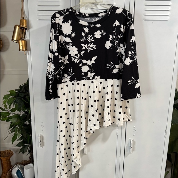 Tops - Floral and Polka Dot Asymmetrical Top